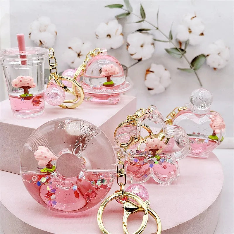 Sakura Tree Pink Glitter Liquid Key Charm Accessories by The Kawaii Shoppu | The Kawaii Shoppu