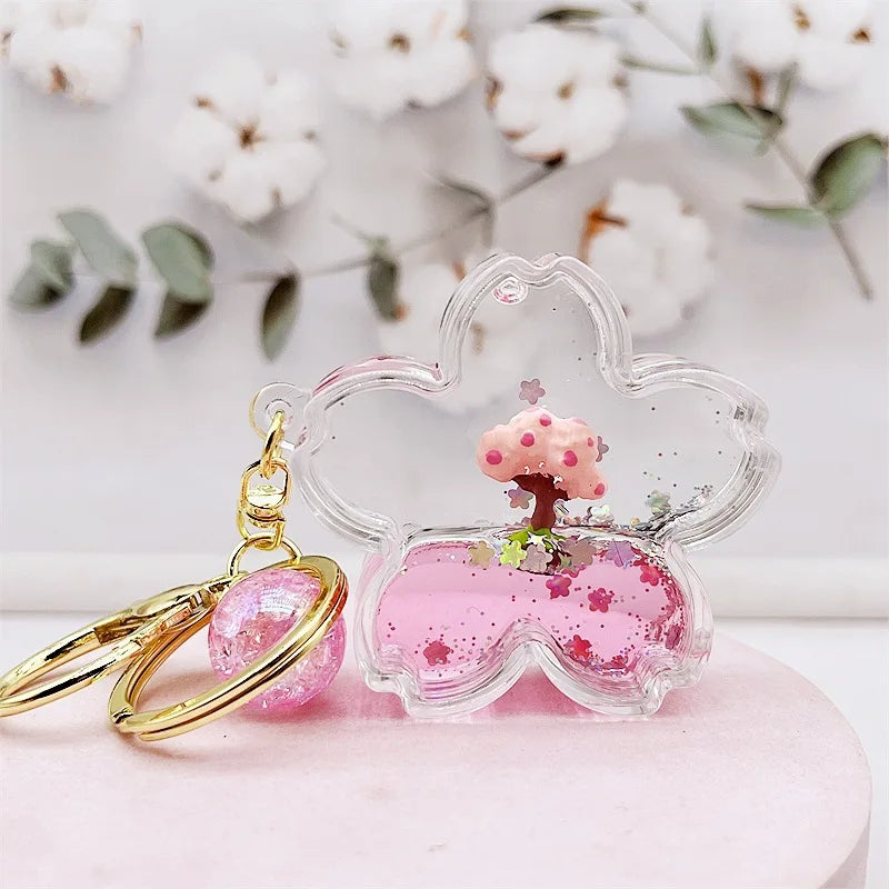 Sakura Tree Pink Glitter Liquid Key Charm Accessories by The Kawaii Shoppu | The Kawaii Shoppu