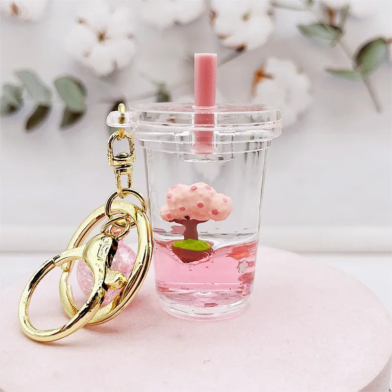 Sakura Tree Pink Glitter Liquid Key Charm Accessories by The Kawaii Shoppu | The Kawaii Shoppu