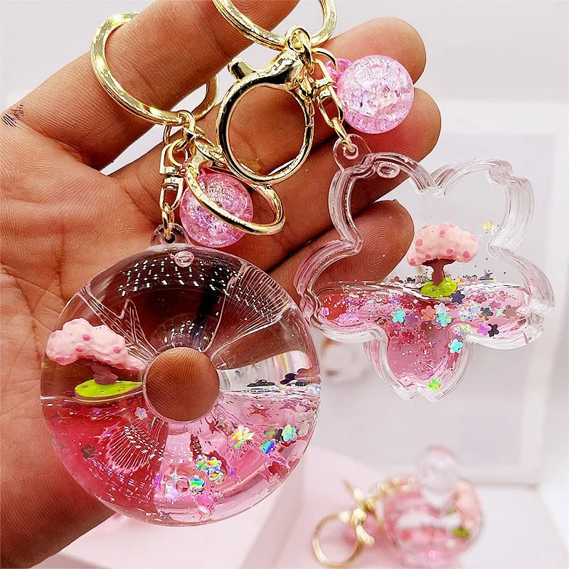 Sakura Tree Pink Glitter Liquid Key Charm Accessories by The Kawaii Shoppu | The Kawaii Shoppu