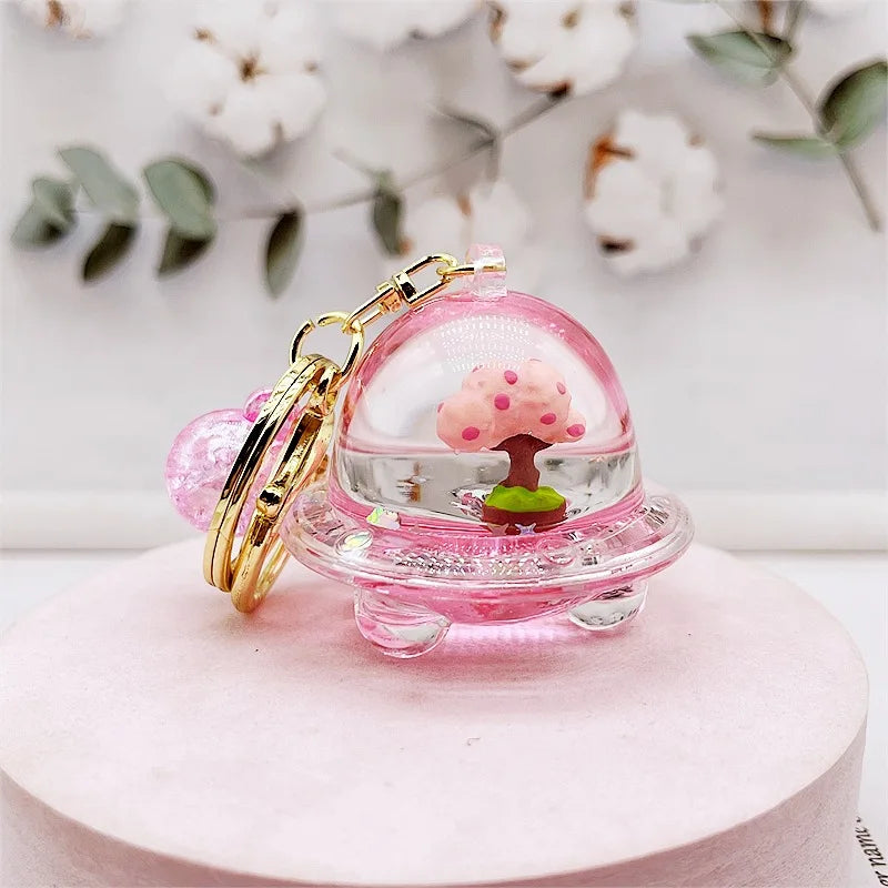 Sakura Tree Pink Glitter Liquid Key Charm Accessories by The Kawaii Shoppu | The Kawaii Shoppu