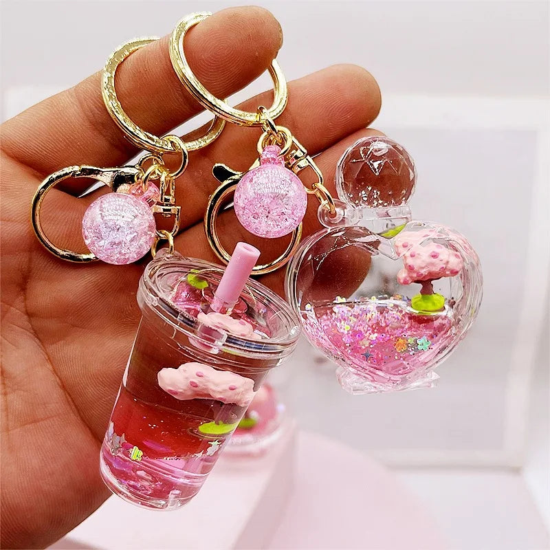 Sakura Tree Pink Glitter Liquid Key Charm Accessories by The Kawaii Shoppu | The Kawaii Shoppu