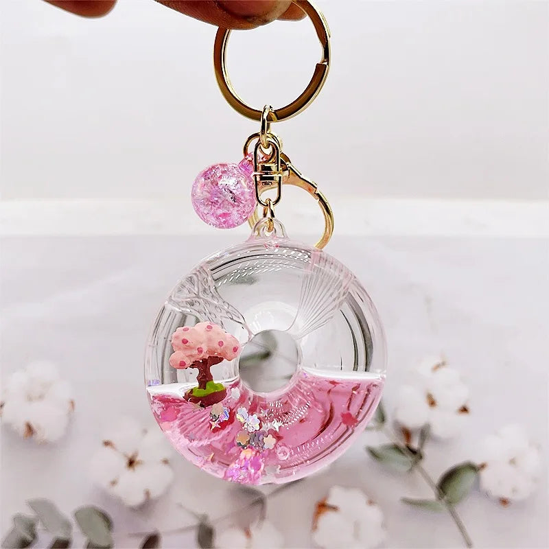 Sakura Tree Pink Glitter Liquid Key Charm Accessories by The Kawaii Shoppu | The Kawaii Shoppu