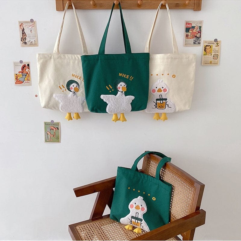 Shoppu Duck Canvas Tote Bag Bags The Kawaii Shoppu