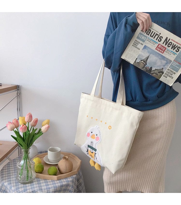 Shoppu Duck Canvas Tote Bag Bags The Kawaii Shoppu