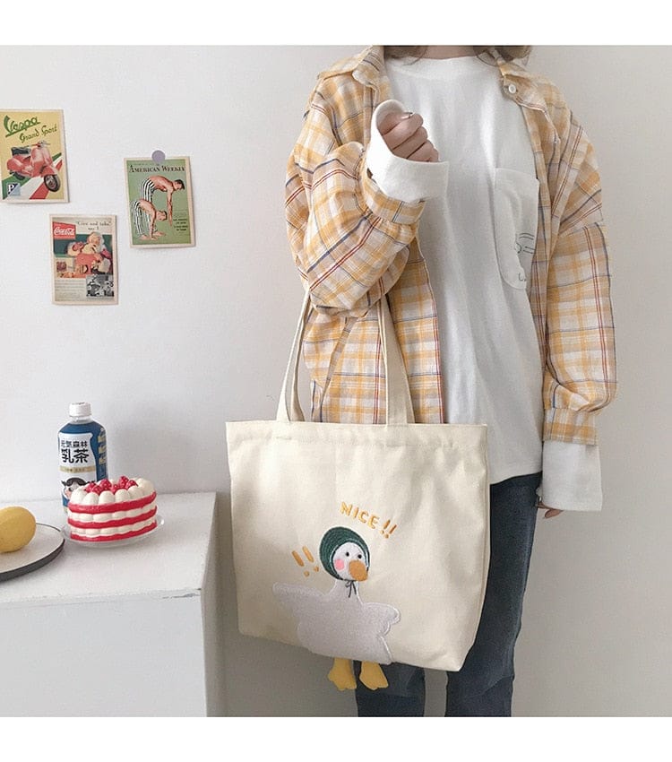 Shoppu Duck Canvas Tote Bag Bags The Kawaii Shoppu