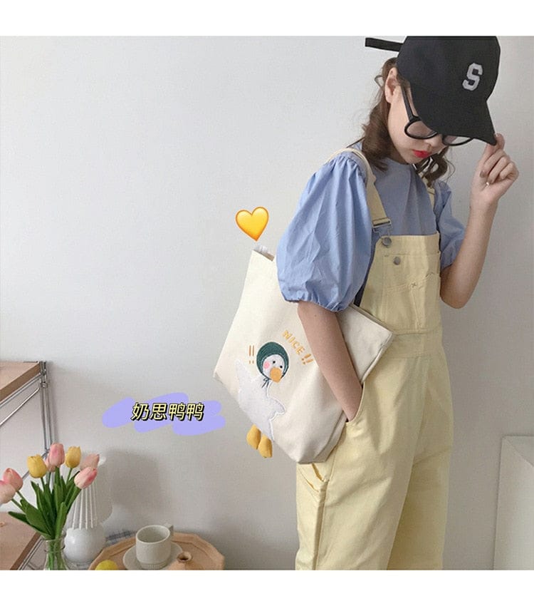 Shoppu Duck Canvas Tote Bag Bags The Kawaii Shoppu