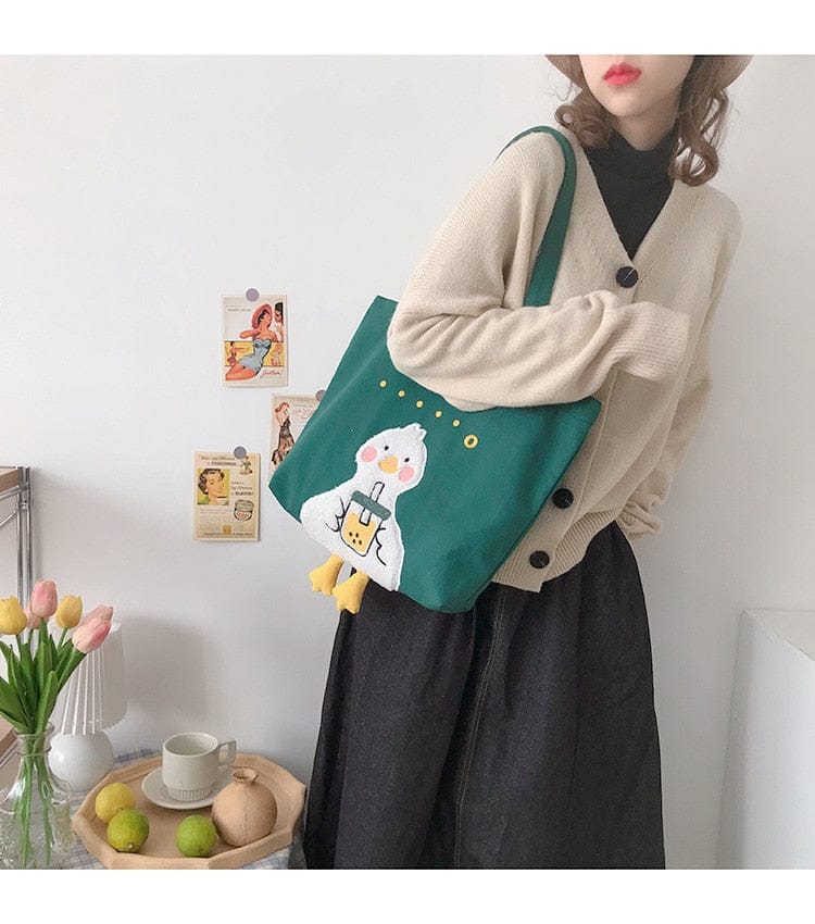 Shoppu Duck Canvas Tote Bag Bags The Kawaii Shoppu