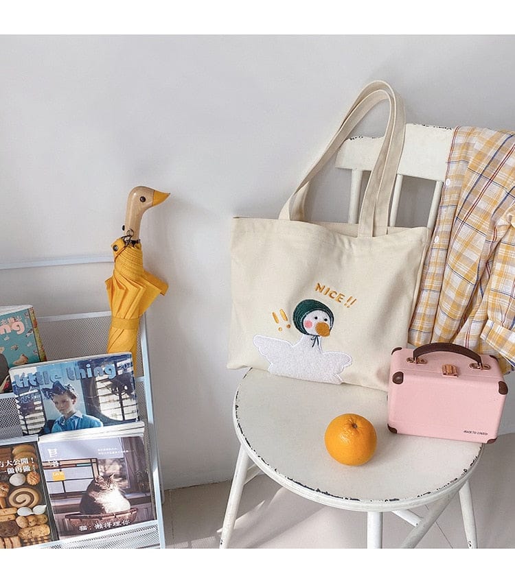 Shoppu Duck Canvas Tote Bag Bags The Kawaii Shoppu