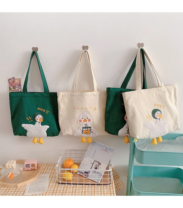 Shoppu Duck Canvas Tote Bag Bags The Kawaii Shoppu