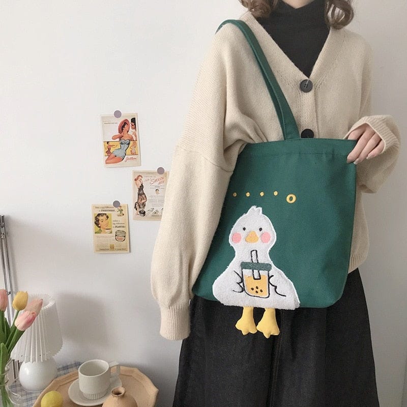 Shoppu Duck Canvas Tote Bag Bags The Kawaii Shoppu