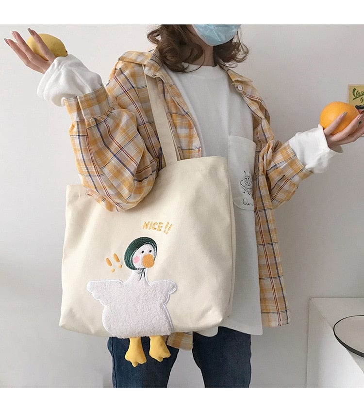 Shoppu Duck Canvas Tote Bag Bags The Kawaii Shoppu