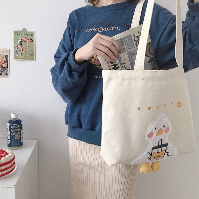 Shoppu Duck Canvas Tote Bag Bags The Kawaii Shoppu