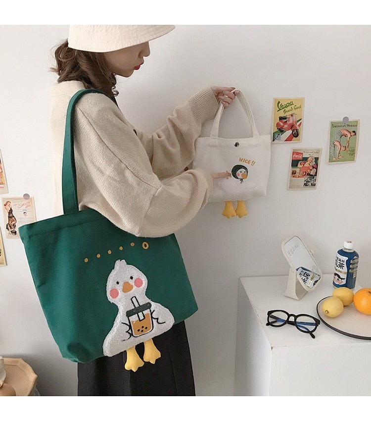 Shoppu Duck Canvas Tote Bag Bags The Kawaii Shoppu