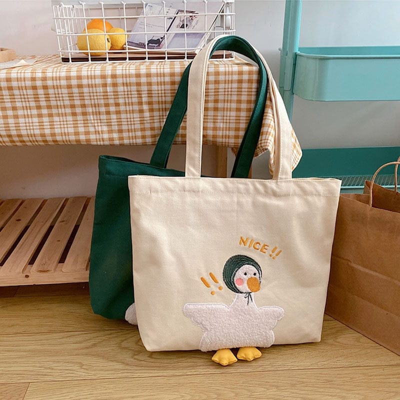 Shoppu Duck Canvas Tote Bag Bags The Kawaii Shoppu