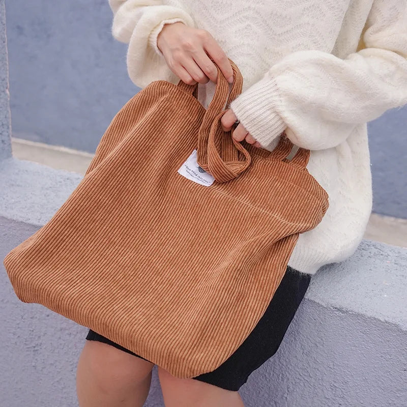 Simple INS Corduroy Shopping Tote Bag Bags by The Kawaii Shoppu | The Kawaii Shoppu