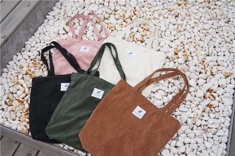 Simple INS Corduroy Shopping Tote Bag Bags by The Kawaii Shoppu | The Kawaii Shoppu