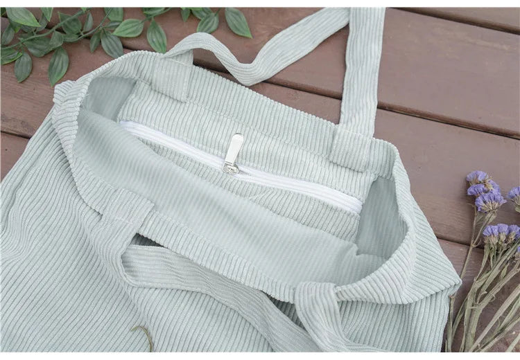 Simple INS Corduroy Shopping Tote Bag Bags by The Kawaii Shoppu | The Kawaii Shoppu