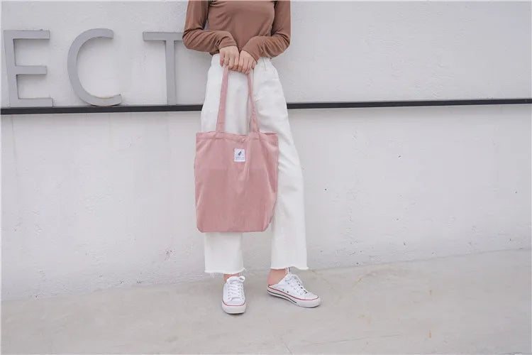 Simple INS Corduroy Shopping Tote Bag Bags by The Kawaii Shoppu | The Kawaii Shoppu