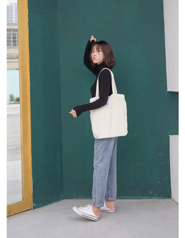 Simple INS Corduroy Shopping Tote Bag Bags by The Kawaii Shoppu | The Kawaii Shoppu