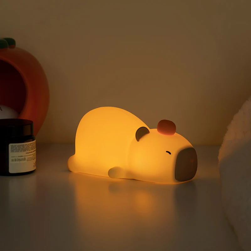 Sleepy Cute Cartoon Capybara Silicone USB Rechargeable LED Night Light Warm Light Light by The Kawaii Shoppu | The Kawaii Shoppu