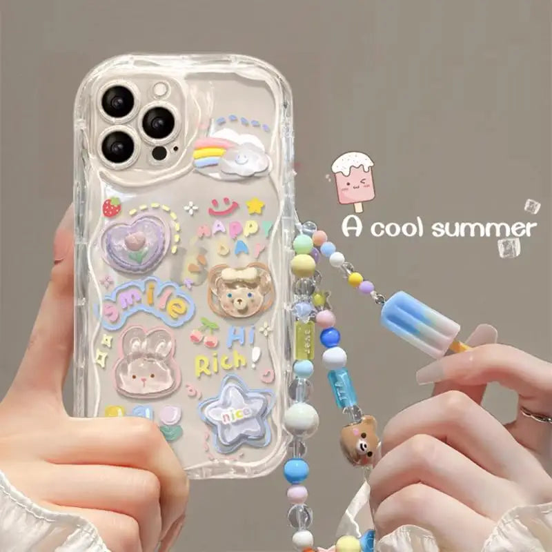 Smile Happy Day iPhone Cover with Charm Chain Lanyard – The Kawaii