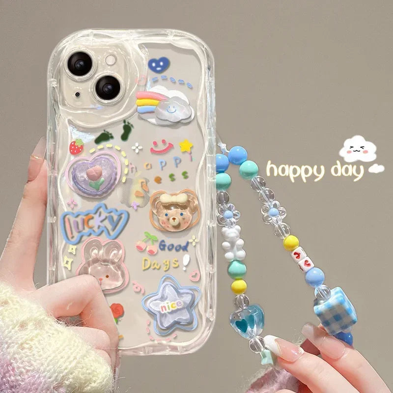 Smile Happy Day iPhone Cover with Charm Chain Lanyard Smile Happy Day iPhone Cover with Charm Chain Lanyard