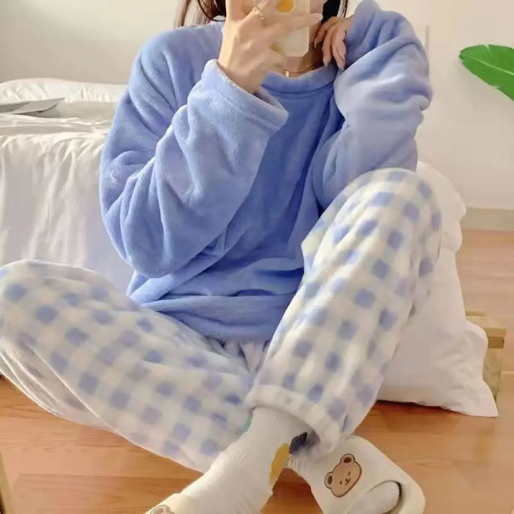 Soft Comfy Fleece Top and Plaid Bottom Pyjamas by The Kawaii Shoppu | The Kawaii Shoppu