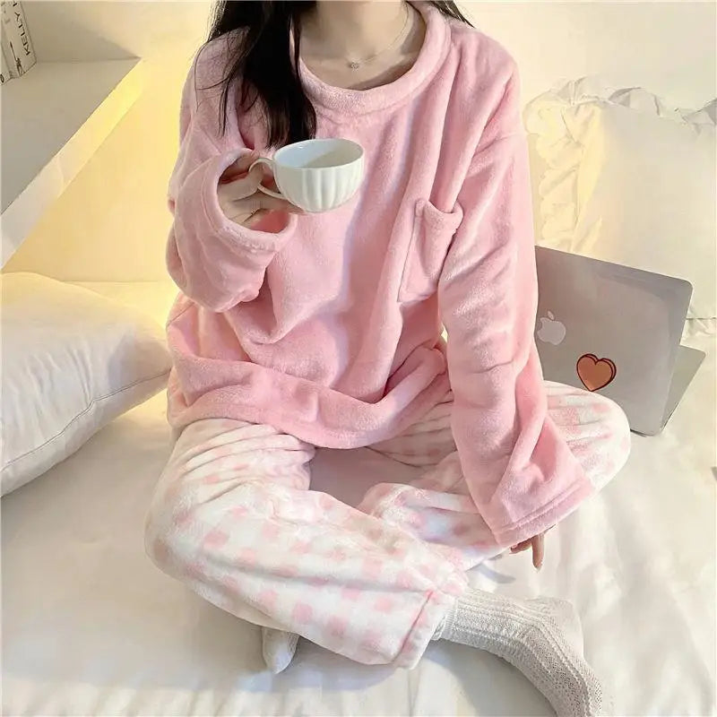 Soft Comfy Fleece Top and Plaid Bottom Pyjamas by The Kawaii Shoppu | The Kawaii Shoppu