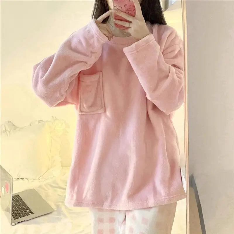 Soft Comfy Fleece Top and Plaid Bottom Pyjamas by The Kawaii Shoppu | The Kawaii Shoppu