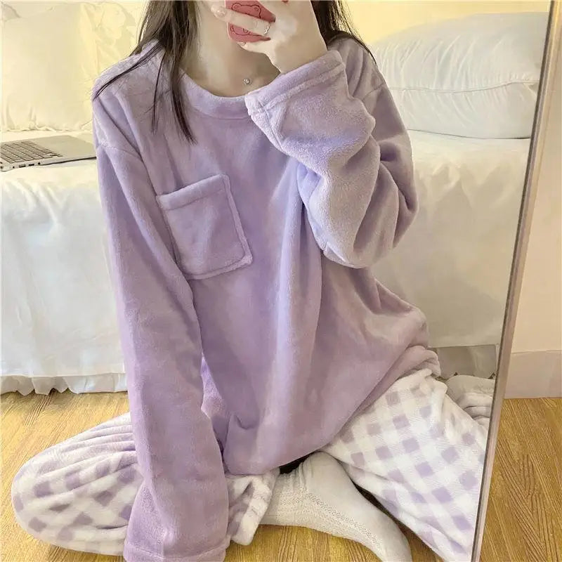 Soft Comfy Fleece Top and Plaid Bottom Pyjamas by The Kawaii Shoppu | The Kawaii Shoppu