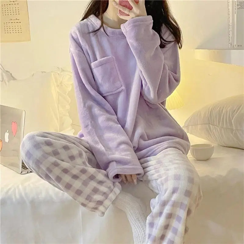 Soft Comfy Fleece Top and Plaid Bottom Pyjamas by The Kawaii Shoppu | The Kawaii Shoppu