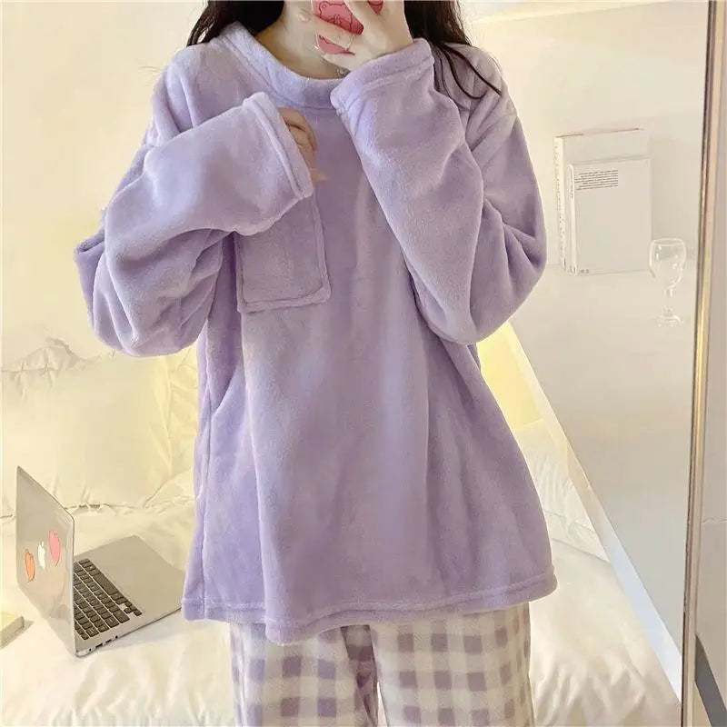 Soft Comfy Fleece Top and Plaid Bottom Pyjamas by The Kawaii Shoppu | The Kawaii Shoppu