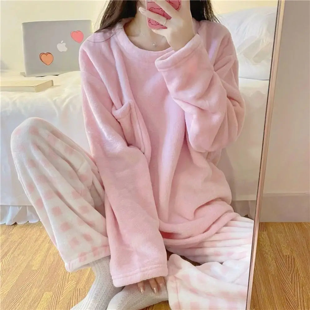 Soft Comfy Fleece Top and Plaid Bottom Pyjamas by The Kawaii Shoppu | The Kawaii Shoppu