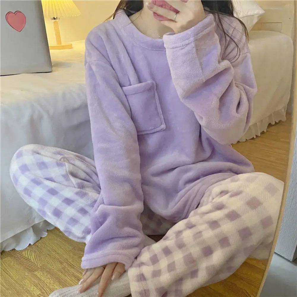 Soft Comfy Fleece Top and Plaid Bottom Pyjamas by The Kawaii Shoppu | The Kawaii Shoppu