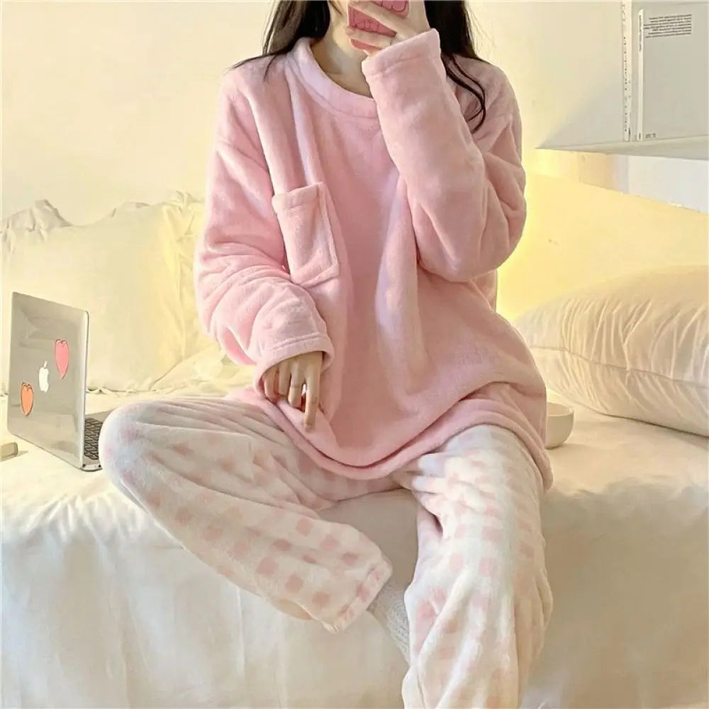 Soft Comfy Fleece Top and Plaid Bottom Pyjamas by The Kawaii Shoppu | The Kawaii Shoppu