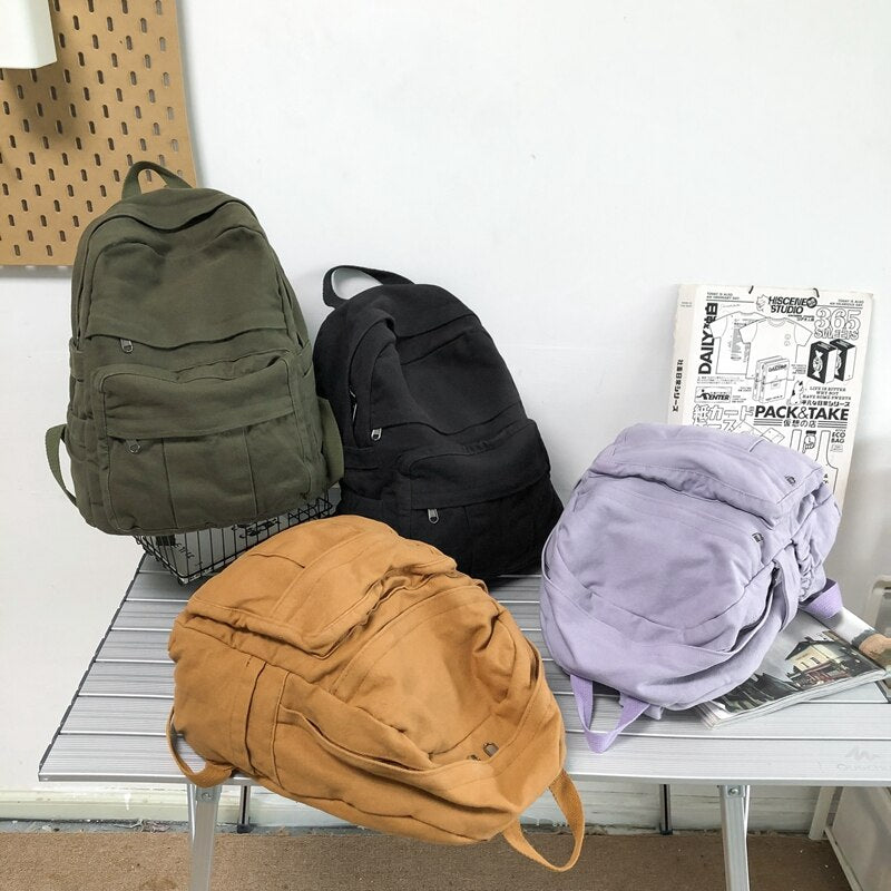 Solid Colour Retro Women Backpack Bags by The Kawaii Shoppu | The Kawaii Shoppu