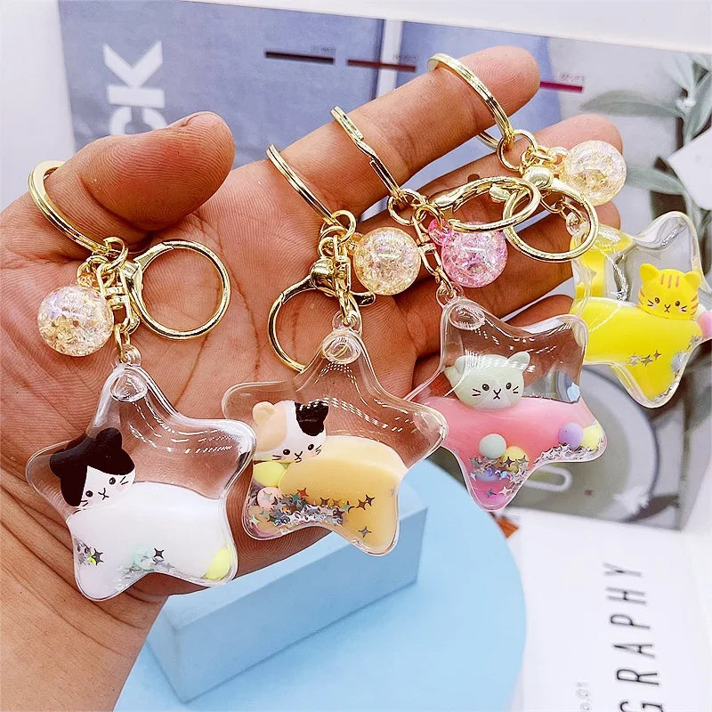 Star Kitty Kawaii Liquid Keychain Independent Opp Bag Accessories by The Kawaii Shoppu | The Kawaii Shoppu