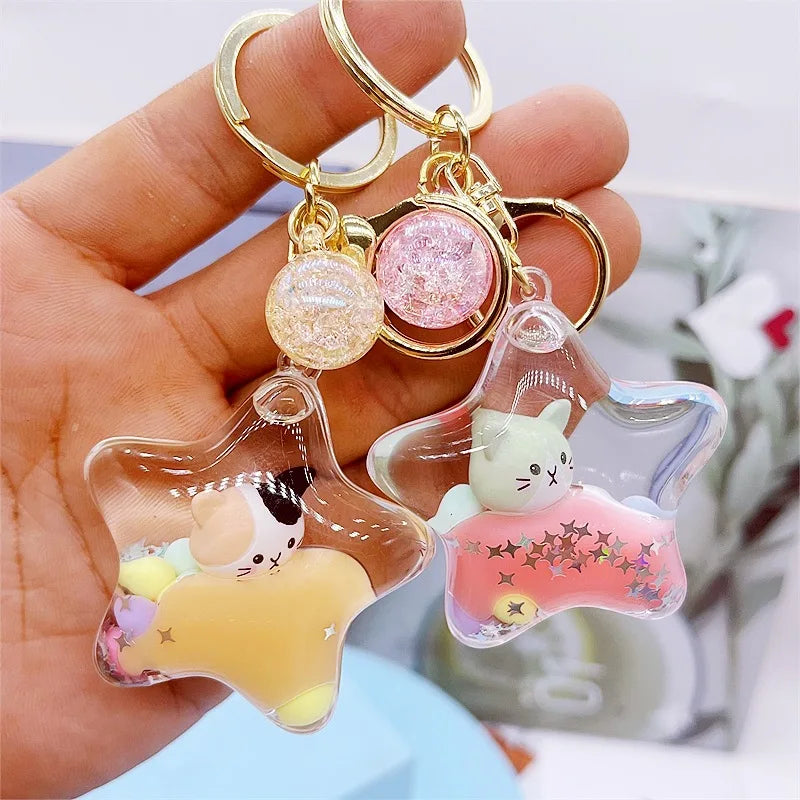 Star Kitty Kawaii Liquid Keychain Independent Opp Bag Accessories by The Kawaii Shoppu | The Kawaii Shoppu