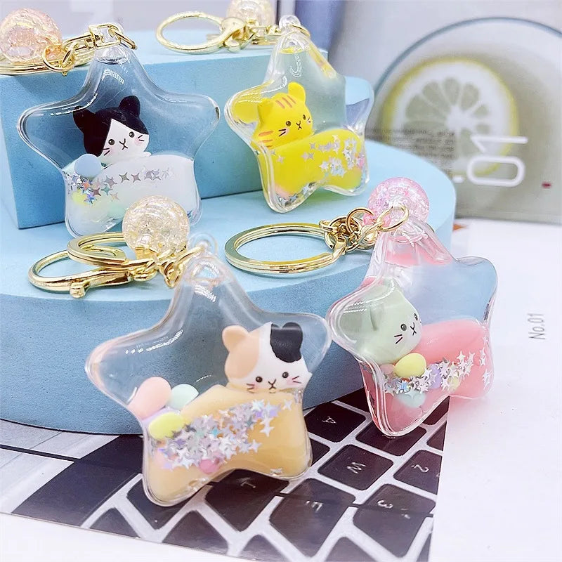 Star Kitty Kawaii Liquid Keychain Independent Opp Bag Accessories by The Kawaii Shoppu | The Kawaii Shoppu