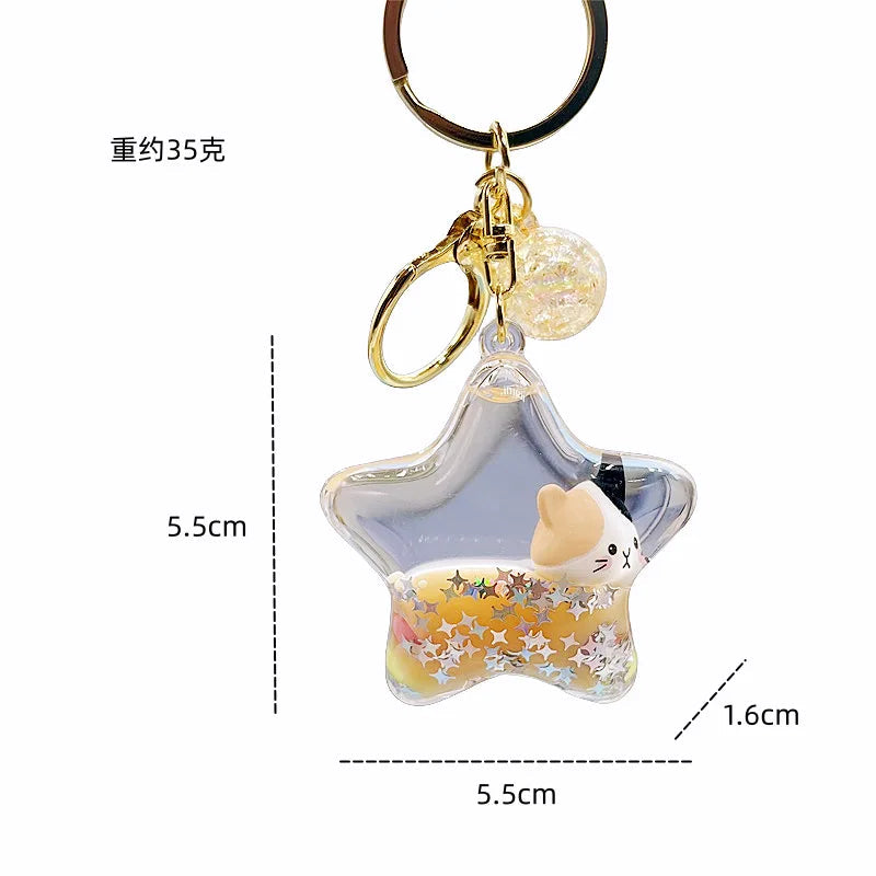 Star Kitty Kawaii Liquid Keychain Independent Opp Bag Accessories by The Kawaii Shoppu | The Kawaii Shoppu