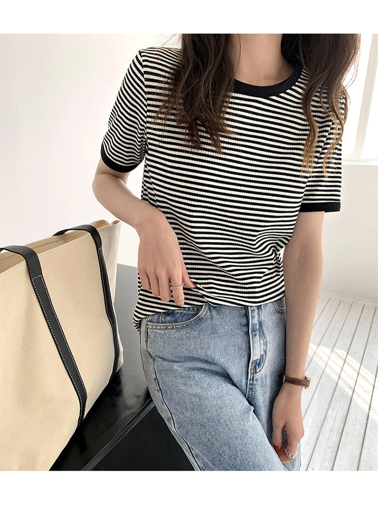 Striped Korean Vintage Short Sleeve T Shirt Clothing and Accessories by The Kawaii Shoppu | The Kawaii Shoppu