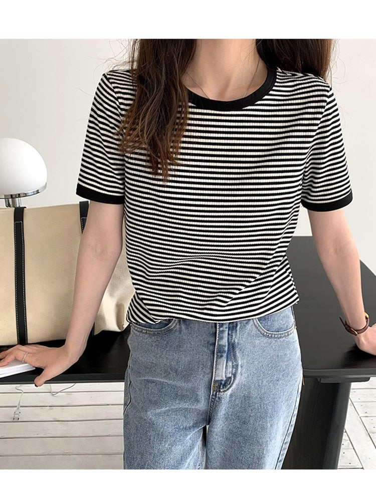 Striped Korean Vintage Short Sleeve T Shirt Clothing and Accessories by The Kawaii Shoppu | The Kawaii Shoppu