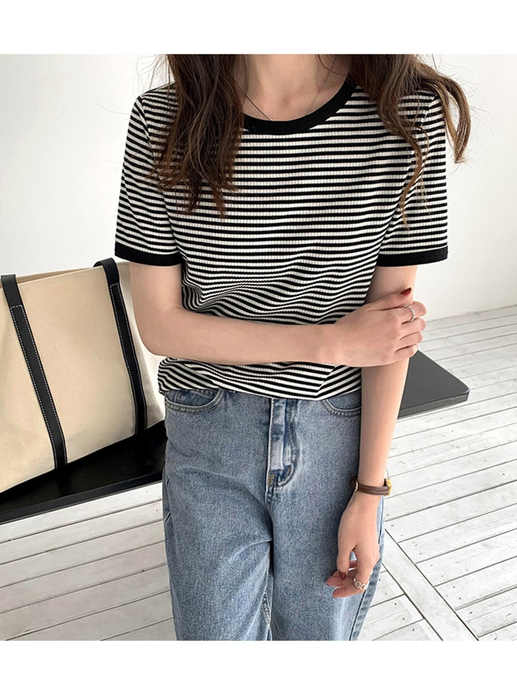 Striped Korean Vintage Short Sleeve T Shirt Clothing and Accessories by The Kawaii Shoppu | The Kawaii Shoppu