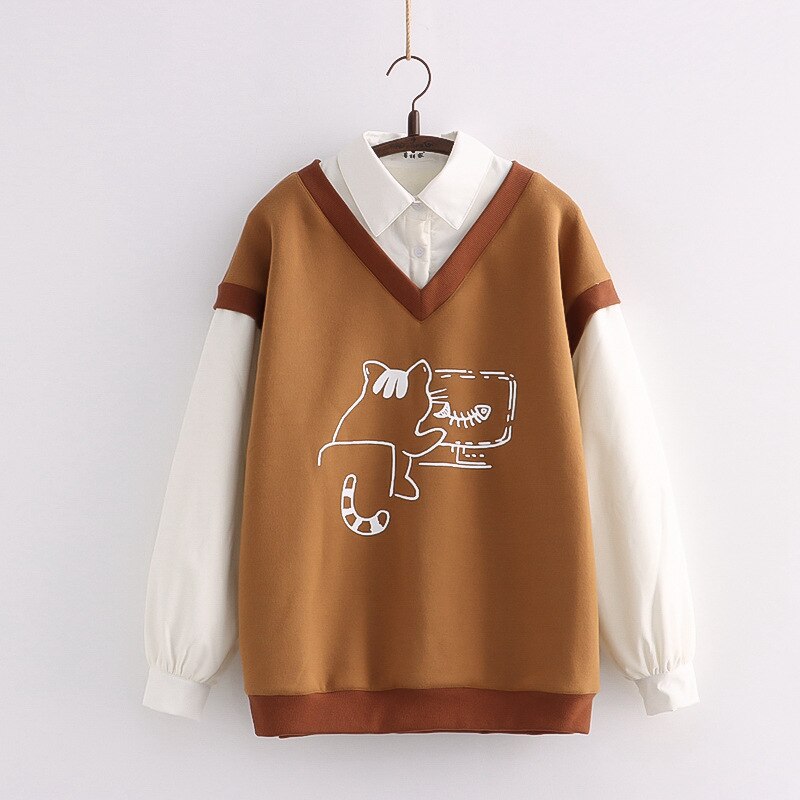 Study Cat Kawaii Fleece Vest Shirt Brown One Size Clothing and Accessories by The Kawaii Shoppu | The Kawaii Shoppu