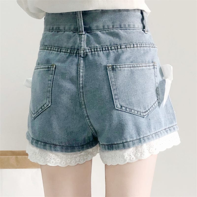 Summer Bow Denim High Waist Shorts Clothing and Accessories The Kawaii Shoppu