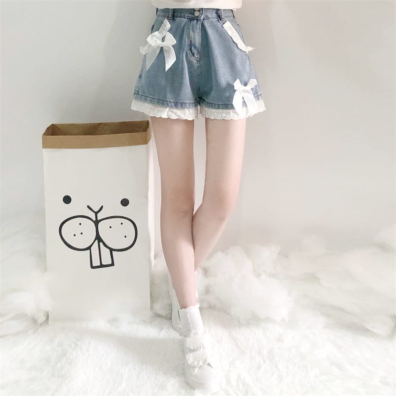 Summer Bow Denim High Waist Shorts Clothing and Accessories The Kawaii Shoppu