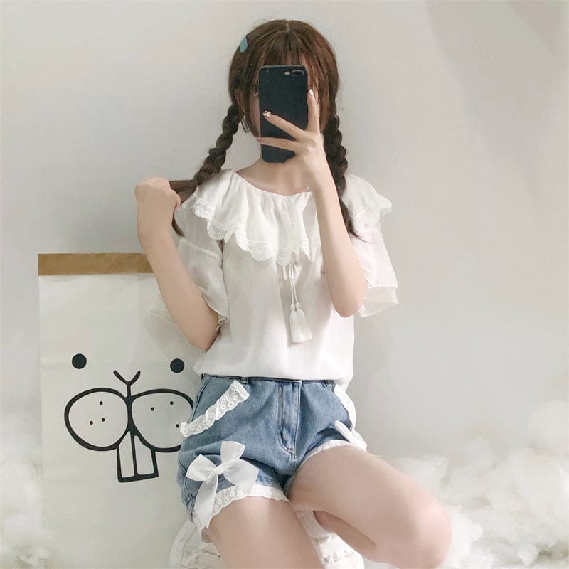 Summer Bow Denim High Waist Shorts Clothing and Accessories The Kawaii Shoppu