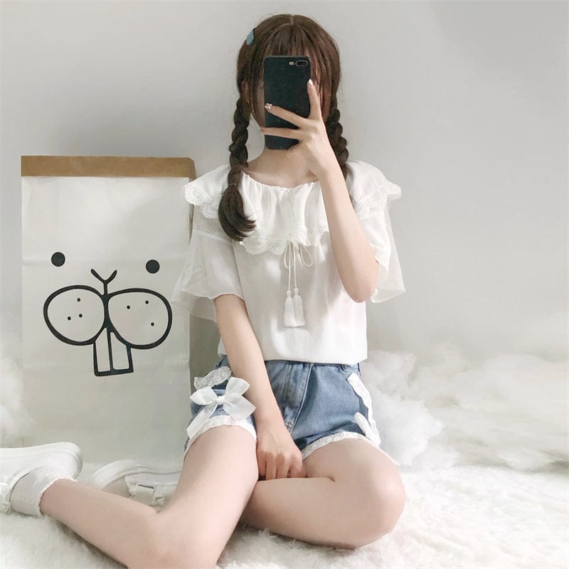 Summer Bow Denim High Waist Shorts Clothing and Accessories The Kawaii Shoppu