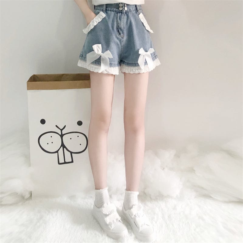 Summer Bow Denim High Waist Shorts Clothing and Accessories The Kawaii Shoppu